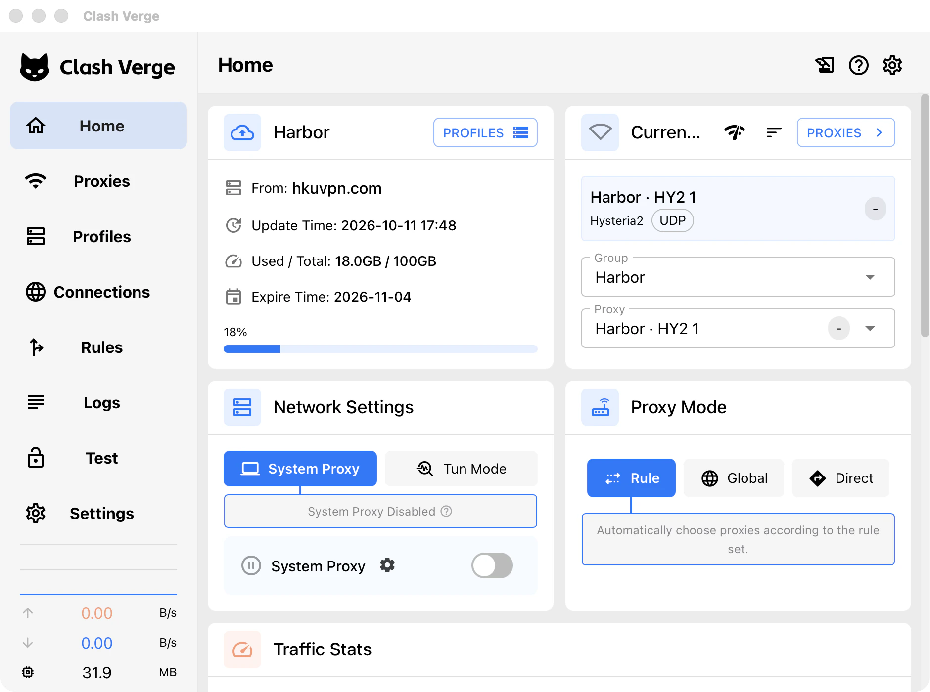 Clash Verge Rev: turn on System Proxy on Home