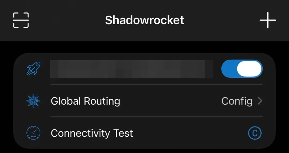 Shadowrocket：打開首頁的連接開關